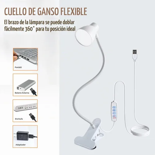 Vista 5 de Lámpara de lectura con clip de CeSunlight, lámpara de abrazadera para escritorio, 3000 – 6500K, temperatura de color ajustable, 6 modos