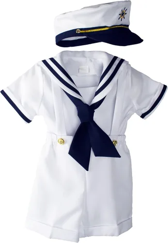 Vista 15 de Conjunto de traje de marinero náutico con sombrero, para niños pequeños
