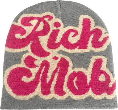 Vista 3 de CORIRESHA Gorros Y2K para hombre, gorro de punto con letras gráficas, gorro de invierno suave y cálido 2_beige café/gris rosa rojo