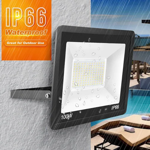 Vista 2 de 100 W Luz LED de inundación para exteriores, paquete de 2, 10000 lm súper brillantes, luces de trabajo al aire libre resistentes al agua IP66, luces