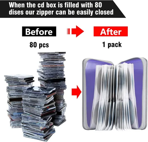 Vista 4 de Siveit - Estuche para CD/DVD con capacidad para 80, soporte de discos de plástico duro, carpeta de almacenamiento para CD DVD, para coche, hogar