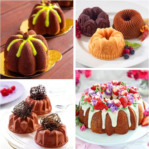 Vista 8 de Palksky Mini tubo estriado de silicona 6-cavidad (3PCS), multi-cavidad pequeña pastel hornear pan, mini moldes para chocoflan