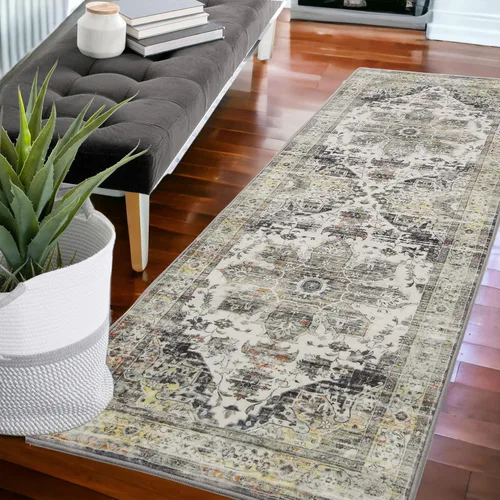 Vista 12 de COZYLOOM Alfombra de área de 2 x 6 pies, tribal, envejecida, para entrada, medallón vintage, alfombra para interiores, alfombra de pelo bajo, suave