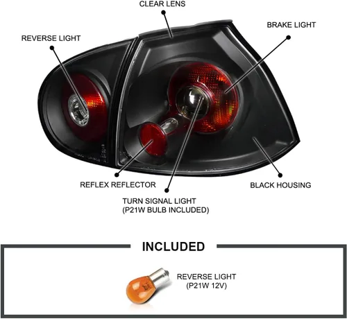 Vista 3 de SPEC-D TUNING JDM - Luces traseras negras compatibles con Volkswagen Golf MK5 GTI Rabbit R32 2006-2009, conjunto de par izquierdo + derecho