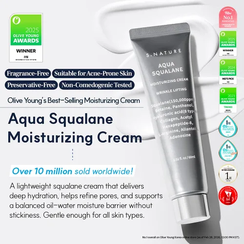 Vista 2 de S. Nature AQUA SQUALANE Crema Hidratante Hidratante facial para pieles secas y sensibles, Squalane vegetal 150,00ppm, hidratación duradera, Crema