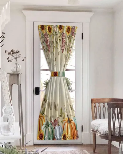 Vista 32 de Cortinas de puerta francesa de Navidad para ventana de puerta, panel de cortina con bolsillo para barra con alzapaños para luz lateral delantera