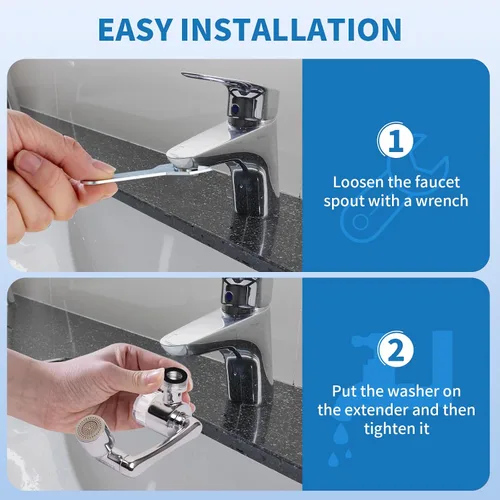 Vista 3 de Aireador de grifo filtrado giratorio de 1080°, extensor de grifo de fregadero de baño, extensor de grifo de filtro para fregadero de baño, filtro