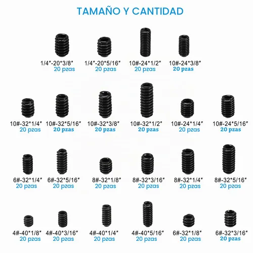 Vista 3 de 440 piezas de 22 tamaños, 4#-40 a 1/4 "-20 estándar SAE Allen cabeza hexagonal Tornillos de cabeza hexagonal, juego de tornillos hexagonales