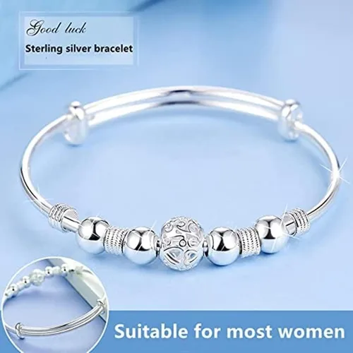 Vista 5 de Pulseras de plata de ley 925 para mujer, pulsera de transferencia de la suerte, ajustable, joyería de moda para mujer