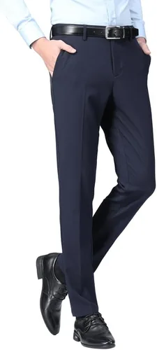Vista 2 de ESSYSHE Pantalones de vestir ajustados para hombre, pantalones de vestir con frente plano y acampanados, pantalones de vestir elásticos para hombre