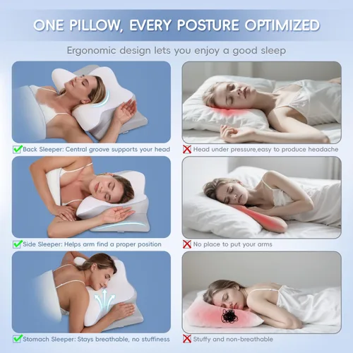 Vista 6 de Almohada cervical para el cuello, almohadas de espuma viscoelástica para aliviar el dolor de cuello y hombros, almohada ergonómica de 2 alturas