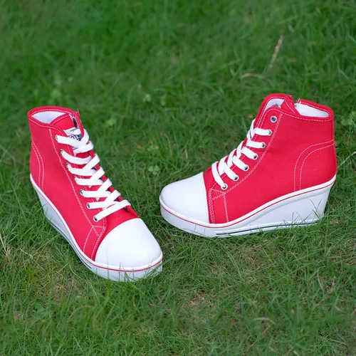 Vista 3 de Hurriman Wedge Sneakers for Women, High Heel Platform High Top Canvas Shoes Lace up Zipper Fashion Sneakers, Tenis Zapatos de Cuña Plataforma Tacón
