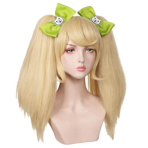 Vista 4 de ColorGround Peluca rubia con 2 lazos para Halloween y cosplay colas de caballo desmontables