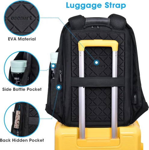 Vista 4 de Mochila de viaje antirrobo portátil, mochila para laptop con puerto de carga USB., Negro
