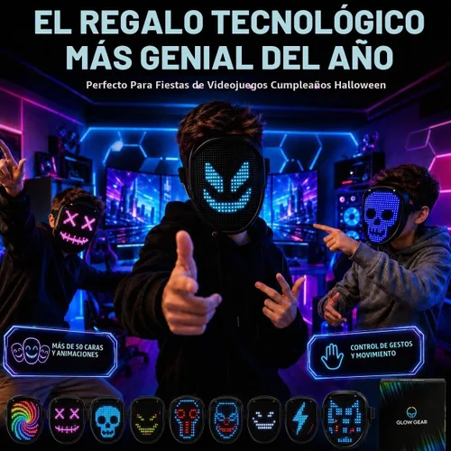 Vista 6 de LED Face Mask for Kids & Adults Gesture Sensing Light Up Mask Digital Halloween Costume Cosplay Mask