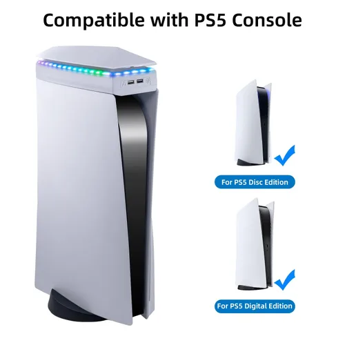 Vista 2 de Mcbazel Upper RGB Cooling Fan for PS5, Top Cooling System Cooler Fan with RGB Light, 3 Speed Adjustable Fan, Dual USB 2.0 Port for PS5 Console