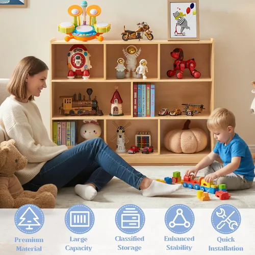 Vista 3 de Montessori - Estante de almacenamiento de madera de 8 secciones, organizadores y almacenamiento de juguetes de 3 estantes, organizador de aula