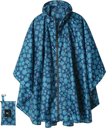 Vista 13 de SaphiRose - Poncho de lluvia unisex impermeable con capucha para mujeres adultas con bolsillos A-negro-blanco