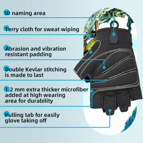 Vista 5 de Seibertron Guantes de palma acolchada con dedos completos o semi-dedos, ligeros y transpirables para escaladores, escalada en roca, rescate