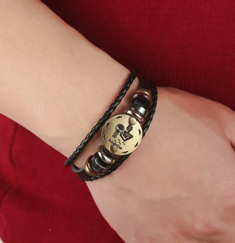 Vista 47 de Hamoery Pulsera de cuero de aleación punk para Constellation trenzada pulsera pulsera brazalete