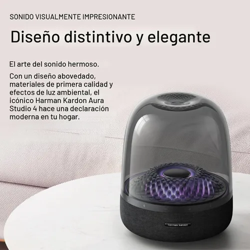 Vista 3 de Harman Kardon Aura Studio 4 - Altavoz Bluetooth para el hogar - Rendimiento de sonido superior - 5 temas de iluminación con efecto diamante