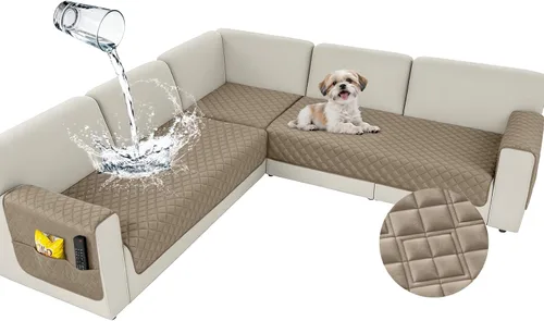 Vista 38 de Arfntevss Fundas impermeables para sofá modular de esquina para perros y mascotas, funda de sofá en forma de L, lavable de terciopelo grande