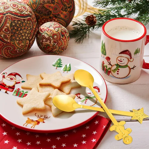 Vista 3 de 16 cucharas de Navidad para café, cuchara creativa de acero inoxidable para agitar, a granel para postre de sopa, 4 estilos (dorado)