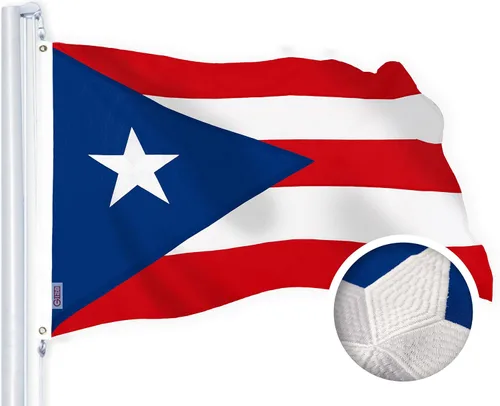 Vista 4 de G128 Bandera de Puerto Rico 2.5 x 4 pies Serie ToughWeave bordado poliéster 300D Diseño bordado, interior/exterior, ojales de latón