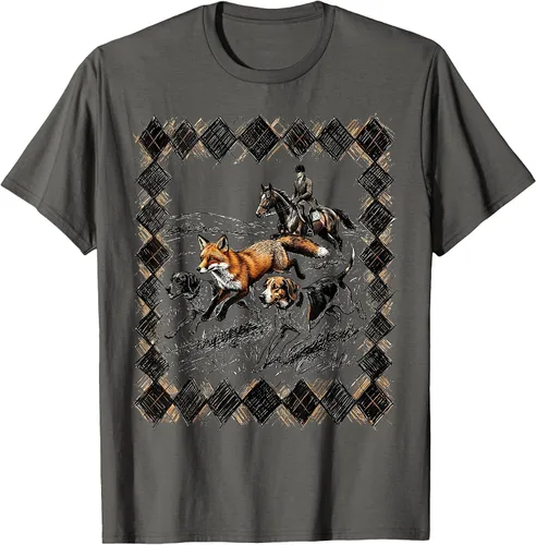Vista 6 de Preppy Argyle Fox Hunt Illustrated Graphic T-Shirt White