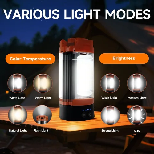 Vista 3 de Luz de campamento recargable con diseño de gancho e imán, luz de trabajo inalámbrica de 9000 mAh con 3 cabezales de lámpara LED, 2200 lúmenes