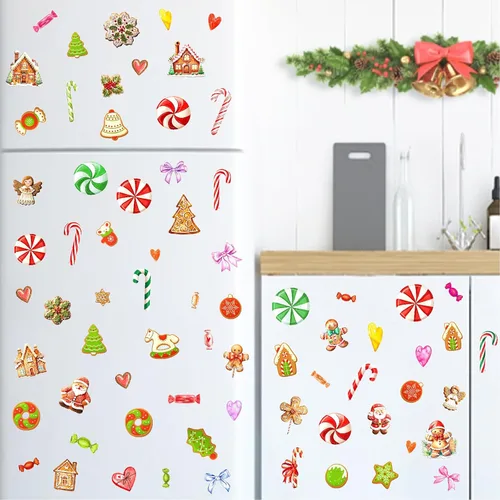 Vista 6 de Adornos de Navidad, calcomanías de pared para despegar y pegar, calcomanías de pared extraíbles de bastón de caramelo, calcomanías de piso de menta