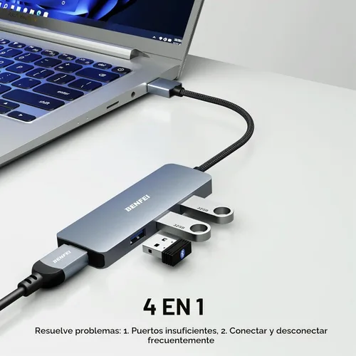 Vista 2 de BENFEI Hub USB 3.0, 4 puertos USB A Splitter Ultra-Slim Expander para mouse, teclado, unidad flash, disco U, impresora compatible con laptop, PC