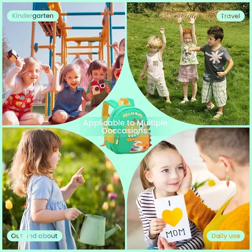 Vista 9 de Mochila infantil para niños de 1 a 3 años, mini mochila para niños, mochila preescolar para niños con correa de seguridad antipérdida, Dinosaurio
