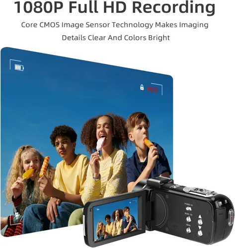 Vista 4 de ORDRO Videocámara Grabadora de Cámara Digital Full HD 1080P 30FPS 30MP 3.0 Pulgadas 270 Grados Rotación LCD 18X Zoom Digital con Tarjeta de 16GB y 2