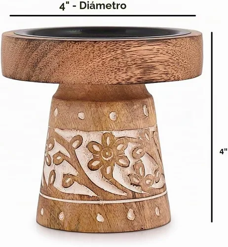 Vista 4 de NIRMAN Portavelas de madera de mango, candelabros de madera para decoración de mesa de boda del hogar, centro de mesa (4 x 4 x 4 pulgadas)