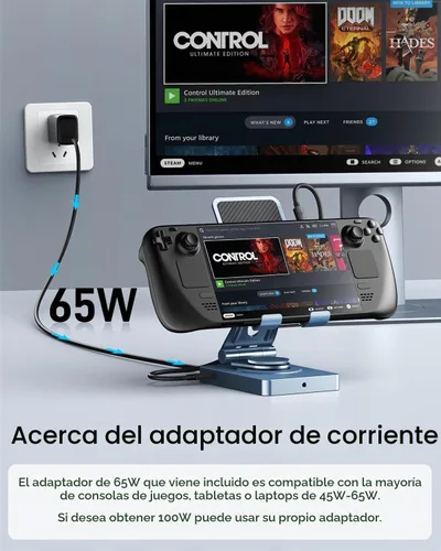 Vista 8 de Estación de acoplamiento USB C giratoria de 360° para iPad Pro, tableta, Samsung, Steam Deck, ROG Ally, Legion Go, Msi Claw, etc., 11 en 1 con Azul