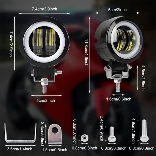 Vista 3 de Faros LED Antiniebla para Motocicleta, Luz de Conducción para Moto, 20W Luces de Punto Auxiliares para Motocicleta, DRL/Ojo de Ángel, Incluye