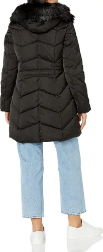 Vista 2 de TAHARI Women's Puffer Jacket with Fur Trim and Chevron