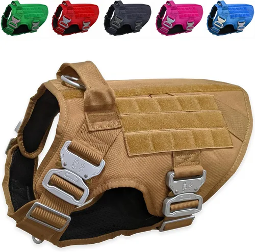 Vista 12 de Arnés táctico para perro con 4 hebillas de metal. Chaleco táctico para perro sin tirones con asa, arnés resistente para perros pequeños, chaleco