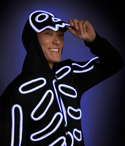 Vista 6 de Tipsy Elves Vestido ajustado de manga larga con esqueleto de Halloween para mujer Luz LED