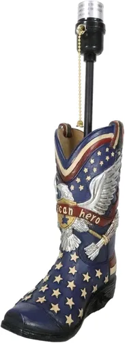 Vista 6 de Ebros Gift Banderín patriótico de piel sintética con diseño de águila calva y bandera americana, bota vaquera, pintada a mano, lámpara de mesa