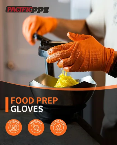 Vista 5 de PACIFIC PPE - Guantes de nitrilo naranja de 8 mil, desechables industriales