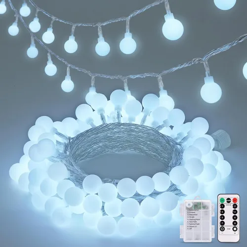 Vista 19 de JMEXSUSS Luces de Cuerda de Globo, Luces de Navidad Rojas y Blancas, Enchufe de 100 LED Globe String Lights Plug in with Remote, 33 ft 8 Modes