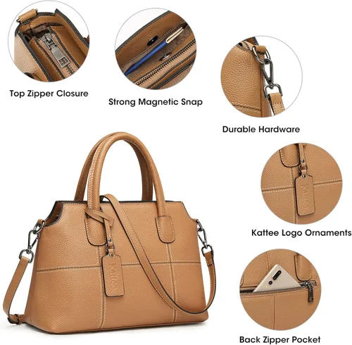 Vista 31 de Kattee - Bolsos de piel auténtica para mujer, bolsos de mano suaves para mujer