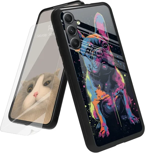 Vista 102 de Funda para Samsung Galaxy A12 5G con protector de pantalla, parte trasera de vidrio templado + TPU de silicona suave que absorbe los golpes