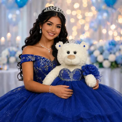 Vista 2 de Centro de mesa grande de 20.0 in de oso de peluche de quinceañera, vestido elegante, regalo de recuerdo de gran tamaño para 15 años, decoración