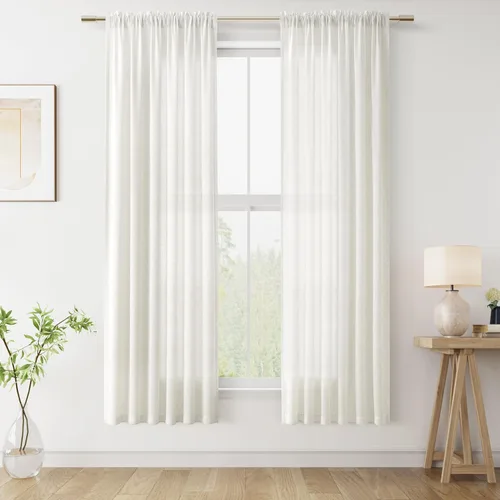 Vista 13 de Cortinas de lino verde aguamarina de 84 pulgadas de largo, juego de 2 paneles semitransparentes con bolsillo para barra para comedor, decoración