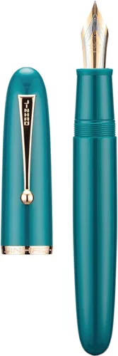 Vista 23 de Jinhao 9019 - Pluma estilográfica serie Dadao con borde dorado acrílico negro #8 punta mediana con convertidor grande para escritura, firma