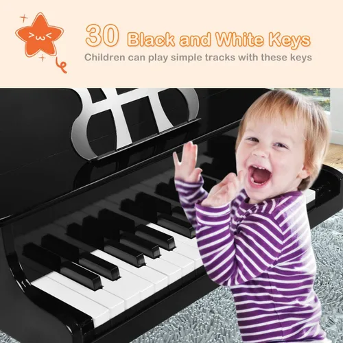 Vista 6 de Costzon Piano Clásico para Niños, Piano de Juguete de Madera con 30 Teclas, con Soporte para Partituras y Banco, Mini Juguete Musical para Niños