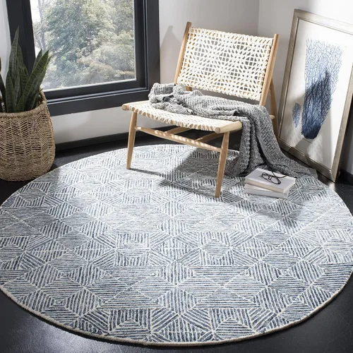 Vista 15 de SAFAVIEH Abstract Collection - Alfombra decorativa, 2 x 3 pies, azul y marfil, lana hecha a mano, ideal para zonas de alto tráfico en entrada, sala